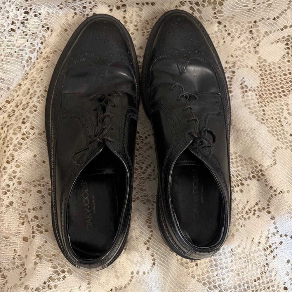 Oakwoods Men's US 10.5 Black Leather Wingtip Brogue Oxfords Shoes - Picture 3 of 8